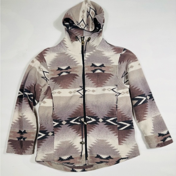 Woolrich Full Zip Hooded Fleece Jacket Southwest Aztec Womens Medium - Picture 1 of 6